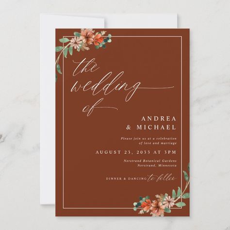 Orange Floral Wedding, Rust Wedding, Rusting Wedding, Floral Wedding Invitation, Floral Wedding Invitations, Love And Marriage, Botanical Gardens, Burnt Orange, Floral Wedding