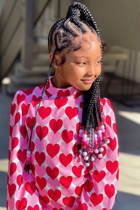 Kiddies Hairstyles with Beads Heart Hairstyles For Kids Black, Free Hand Hairstyles, Girls Braided Hairstyles Kids, Kids Cornrow Hairstyles, Toddler Braided Hairstyles, Black Kids Braids Hairstyles, Cornrow Ponytail, Kids Braids, Lil Girl Hairstyles