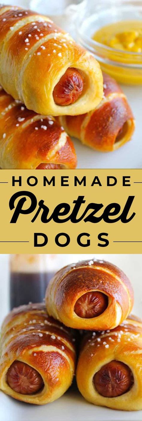 Homemade Pretzel Dogs from The Food Charlatan! Homemade Pretzel Dogs are just as delicious as the ones you get from the mall! And easier than you think. Make a simple bread dough, wrap the dogs, boil, then bake. Don't forget to sprinkle tons of salt on top! #hotdog #pretzeldog #pretzel #salt #mustard #boil #bakingsoda #bake #gameday #appetizer #easy #kidfood Homemade Pretzel Dogs, Homemade Pretzel, Pretzel Dogs, Simple Bread, The Food Charlatan, Homemade Pretzels, Food Charlatan, Easy Bread, Dinners For Kids