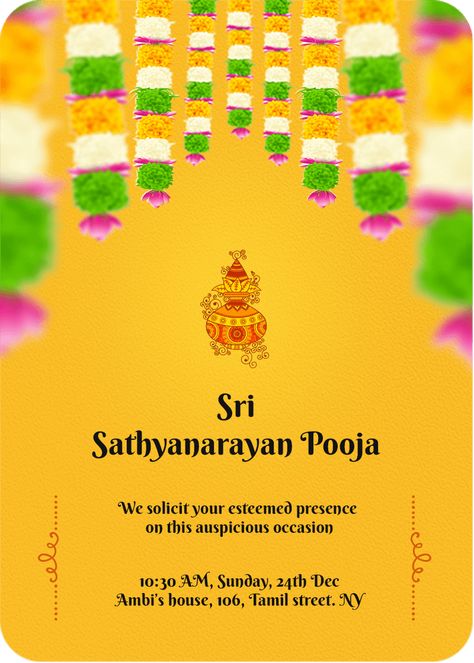 Satyanarayan Pooja Invitation Card, Pooja Invitation Card, Pooja Invitation, Satyanarayan Pooja, Ganpati Invitation Card, Housewarming Invitation Templates, Housewarming Invitation, Online Invitation Card, Pooja Decoration