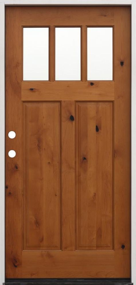 Front Door Solid, Craftsman Exterior Door, Stained Front Door, Rustic Entry Doors, Single Front Door, Wood Front Entry Doors, Craftsman Door, Stained Doors, French Exterior