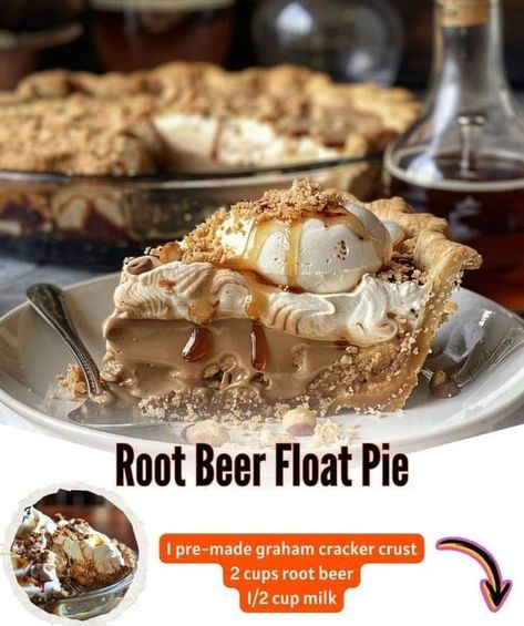 Paula Deen family Kitchen | Cool down this summer with a slice of Root Beer Float Freezer Pie | Facebook Root Beer Pie, Freezer Pie, Root Beer Float Pie, Dessert Pie Recipes, Frozen Pie, Beer Float, Root Beer Float, Vanilla Pudding Mix, Dessert Ingredients