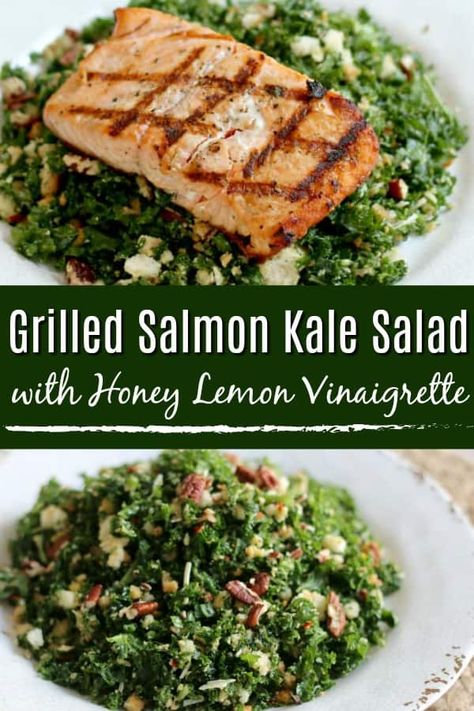 Salmon Kale Salad, Salmon Kale, Salmon Salad Recipes, Garlic Butter Salmon, Easy Grilling Recipes, Kale Salad Recipes, Easy Grilling, Kale Recipes, Tasty Chicken