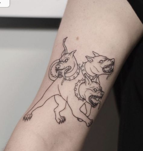 Cerberus Tattoo Design, Cerberus Tattoo, Traditional Tattoo Woman, Pitbull Tattoo, Card Tattoo Designs, Ancient Greek Mythology, Grunge Tattoo, Tattoo Outline Drawing, Traditional Tattoo Sleeve