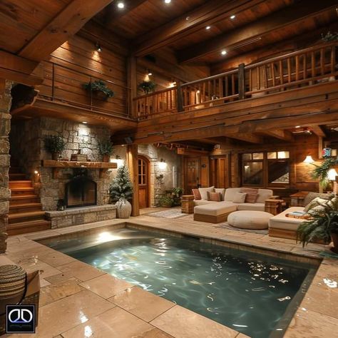 Dream Pools Luxury Indoor, Indoor Pool House, Mountain Home Exterior, Hot Tub Room, Indoor Pool Design, Log Home Designs, Indoor Pools, Dream Life House, Casas Coloniales