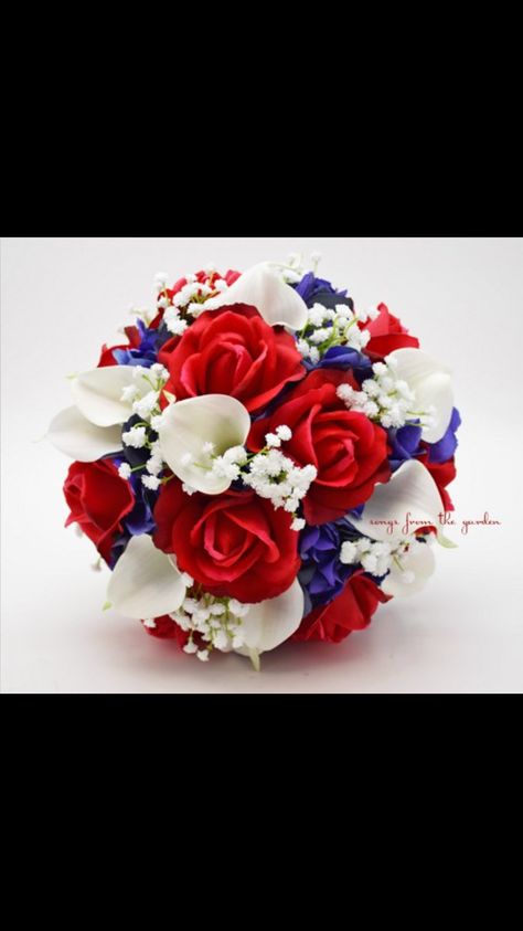 Red White And Blue Flowers, Red Bridal Bouquet, Bridal Bouquet Blue, Red Bouquet Wedding, Rose Bridal Bouquet, Silk Flower Bouquets, Red Rose Bouquet, Babies Breath, Roses Red