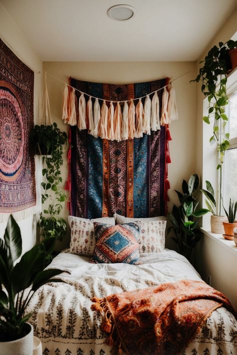 Discover 29 unique boho dorm room ideas to warm up your space with vibrant colors and personal touches. Perfect DIY inspiration for stylish dorm decor. Dorm Transformation, Boho Dorm Room Ideas, Artsy Vibe, Boho Dorm Room, Chic Wall Decor, Boho Dorm, Bamboo Shelf, Dorm Room Ideas, Ikebana Flower Arrangement