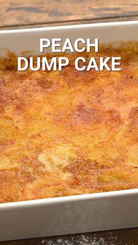 Peach Dump Cake is a quick and easy dessert that anyone can make. It starts with peach pie filling or diced peaches and is topped with a cake mix and butter. So easy to make. Don't forget a scoop of vanilla ice cream on this easy dessert recipe! #dump #cake Cobbler Recipes Easy, Peach Dump Cake, Easy Peach Cobbler Recipe, Peach Dessert, Boxed Cake Mixes Recipes, Peach Dessert Recipes, Peach Pie Filling, Dump Cakes, Cake Video