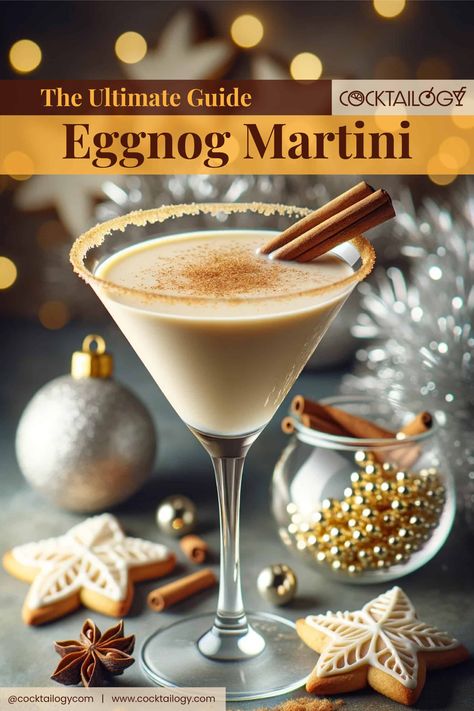 Eggnog Martini Recipe Vanilla Vodka, Egg Nog Martini Recipe, Ginger Bread Martini, Eggnog Amaretto Cocktail, Christmas Eggnog Cocktails, Eggnog Espresso Martini, Christmas Inspired Cocktails, Martini Recipes Christmas, Christmas Martini Holiday Drinks