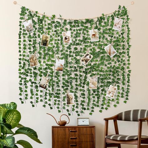 PRICES MAY VARY. ☘️ 【Quantity and Size】The package includes 1pcs wooden beads garland and 12pcs greenery vines. Each faux vine plant is about 7.2ft/220cm long and the wooden beads garland is about 5.4ft/165cm. They are not pre-assembled, which offers more possibilities for use. You can assemble them into a wall art decoration as shown in the picture. Fake ivy Vines are soft, easily bent or cut, and can be DIY into any shape you want. ☘️ 【Premium Materials】Our beads garland is made of wood and co Faux Plant Wall Bedroom, Artificial Ivy Wall, Faux Greenery Wall, Large Flower Wall Art, Plants For Bedroom, Wall Vines, Artificial Vines, Artificial Wall, Magic Decor