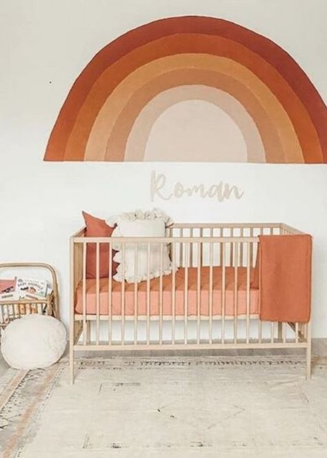 ORANGE IN NURSERY 3 Orange Nursery, Nursery Room Design, Girl Nursery Room, Baby Room Inspiration, Rainbow Nursery, Baby Room Design, Nursery Baby Room, Kids Interior, Baby Bedroom