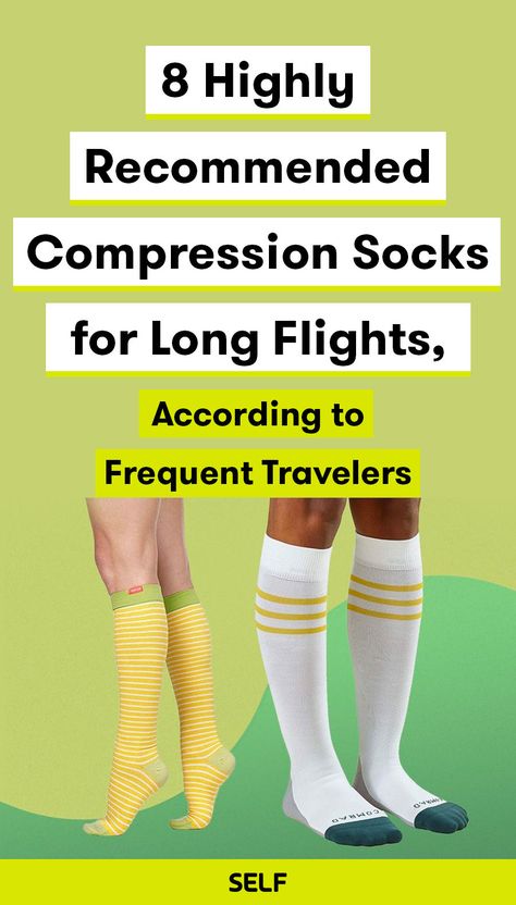 One of the most severe risks of sitting in the same fixed position for such a long time (whether on a plane or traveling by car) is blood clotting in the legs, which is why you might notice some people wearing knee-high compression socks while traveling. To get a sense of which compression socks are actually comfortable to wear on long flights—minus the pinching or sweating—SELF spoke with 10 seasoned travelers on their fave compression socks. Best Compression Socks For Travel, Compression Socks Travel Long Flights, Best Compression Socks, Compression Socks Outfit, Compression Hose, Long Flight Tips, Matching Loungewear Set, Achy Legs, Perfect Travel Outfit