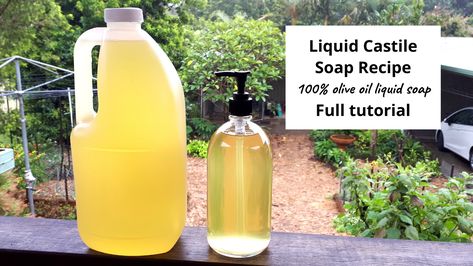 Liquid Castile Soap Making – 100% Olive Oil Liquid Soap Recipe — Elly's Everyday Liquid Castile Soap Recipe, Diy Liquid Castile Soap, Liquid Soap Recipe, Olive Oil Soap Recipe, Castile Soap Recipes, Liquid Soap Making, Homemade Cleaner, Types Of Olives, Homestead Recipes