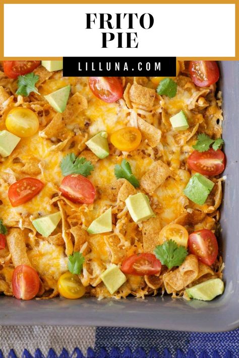 Frito pie is packed with creamy and crunchy textures and big taco-style flavor. This easy dish comes together in just over 30 minutes! #fritopie #fritos #casserole #mexicanrecipes #maindish #easydinner Chicken Frito Pie, Frito Pie Casserole, Best Chicken Enchilada Recipe, Frito Pie Recipe, Asian Steak Bites, Creamy Pasta Bake, Frito Pie, Healthy Baked Chicken, Tamale Pie