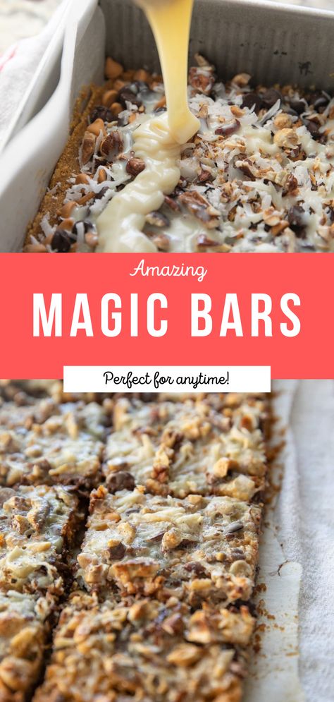 Miracle Bars Recipe, Almost Candy Bars, Christmas Magic Bars Recipe, Hello Dolly Bars Recipe Easy, Layered Bars Recipe, Seven Layers Of Heaven Magic Bars, Easy Magic Bars Recipe, Treat Bars Ideas, Holiday Magic Bars