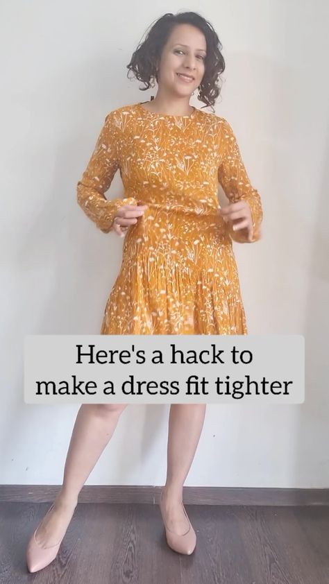 Shweta Mathur | Quick hack to make a dress fit tighter #stylehack #fashionhack #dresses #styleblogger | Instagram Make A Dress Tighter, Make A Dress Fit Tighter, Ways To Style A Dress, Hacks For Clothes, Make A Dress, Style Hacks, Dress Tight, Gathered Dress, Altering Clothes