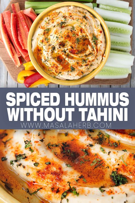 Sweet Potato Hummus Without Tahini, Lentil Hummus Recipe Without Tahini, Indian Hummus Recipe, Garbanzo Bean Dip Recipes, No Tahini Hummus, Middle Eastern Hummus Recipe, Hummus Recipe No Tahini, Hummus No Tahini, Mediterranean Hummus Recipe