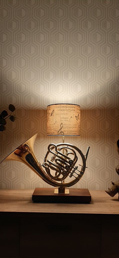 French Horn Aesthetic Wallpaper, French Horn Wallpaper, French Horn Aesthetic, Musicians House, Horn Instrument, Horn Instruments, Music Lamp, French Horns, Instrument Craft