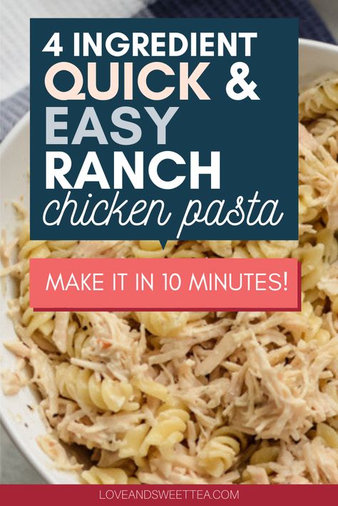 If you’re looking for can chicken recipes that are easy and healthy, this is it. This quick and easy chicken recipe only has 4 ingredients and takes 10 minutes to whip up tops. It’s definitely going on your list of “easy delicious dinner recipes!” Pasta With Canned Chicken, Chicken And Pasta Recipes, Easy Delicious Dinner Recipes, Boiled Chicken Recipes, Chicken Lunch Recipes, Chicken Recipes Easy Quick, Chicken Ranch Pasta, Can Chicken Recipes, Easy Delicious Dinners