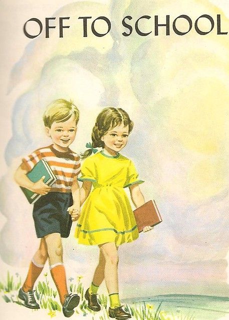 Off To School | The vintage school bk inside pg seems to be … | Flickr Vintage Classroom, Old Children's Books, Retro School, School Illustration, Old School House, Ladybird Books, Childhood Books, School House, Vintage School