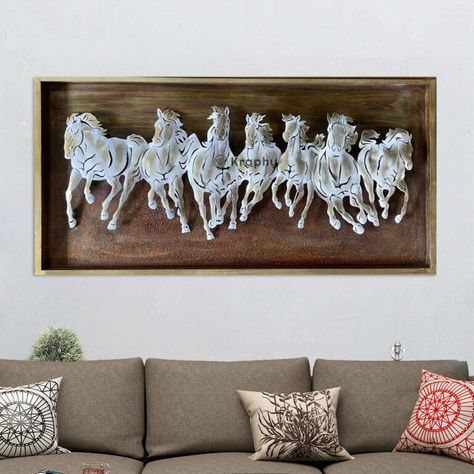 wall art online india Ancient Wheel, 7 Horses, 3d Horse, Home Decor Items Online, Cut Layers, Texture Board, Bedroom Office Decor, Mirror Metal, 3d Visual