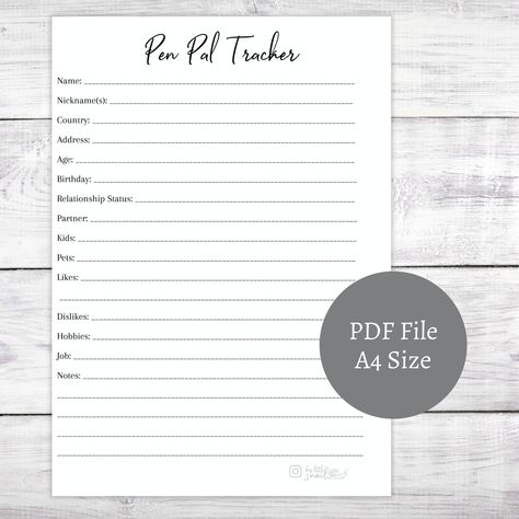 Pen Pal Tracker, Pen Pal, Relationship Status, Snail Mail, A4 Size, Meant To Be, How To Memorize Things, Track, Pen