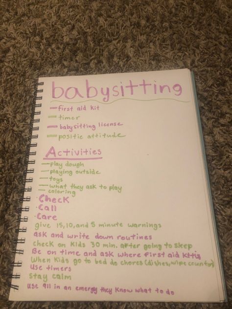 Babysitting Ideas For Boys, Things To Bring When Babysitting, Babysitting Notebook, Things To Bring While Babysitting, Games To Do While Babysitting, How To Babysit, Babysitting Aesthetic Job, Babysitting Schedule, Babysitting Advice