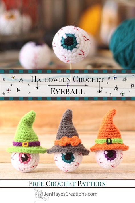 Crochet Eyeball, Crochet Hotpad, Crocheted Halloween, Crochet Halloween Patterns Free, Animal Knitting, Crochet Holiday, Fall Crochet Patterns, Crochet Eyes, Crochet Halloween