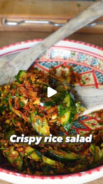 CRISPY RICE SALAD inspired by Nam khao 🇱🇦   Nam khao is a popular salad from Laos, the crispy rice with the fresh herbs, the crunch... | Instagram Nam Khao, Vegan Fish Sauce, Crispy Rice Salad, Thai Red Curry Paste, Rice Salad Recipes, Cooking Basmati Rice, Garlic Juice, Vegan Fish, Plant Based Cookbook