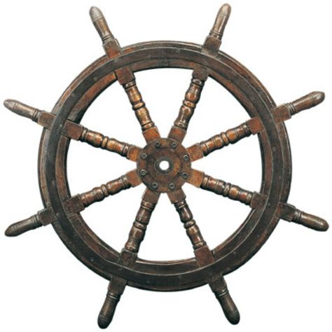 Ship's Wheel Nautical Themed Bedroom, Ship Figurehead, Nautical Lamps, Boat Wheel, Key West Style, Ships Wheel, Aged Wood, Wheel Decor, Dark Metal