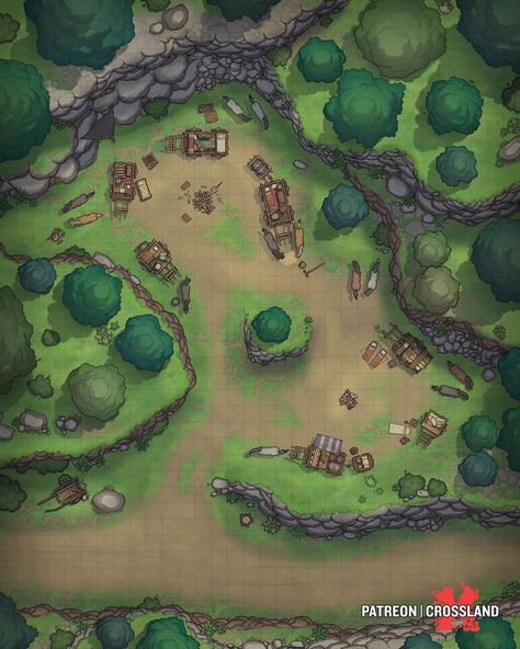 Bandit Hideout Battlemap, Rpg Tileset, Dnd Party, Forest Map, Dnd World Map, Forest Camp, Battle Map, Dungeon Master's Guide, Tabletop Rpg Maps