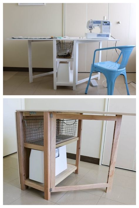 How To Make A Folding Craft Table - Free Plans Small Craft Table, Sewing Table Diy, Folding Craft Table, Folding Sewing Table, Diy Sewing Table, Foldable Desk, Craft Desk, Quick Crafts, Table Diy