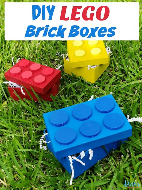 DIY LEGO Brick Boxes Tutorial #crafts #diy #LEGO Bathroom Lego, Valentines Lego, Lego Gift Box, Kids Room Storage Solutions, Lego Gift, Kids Room Storage, Lego Storage Boxes, Lego Diy Crafts, Valentine Boxes For School