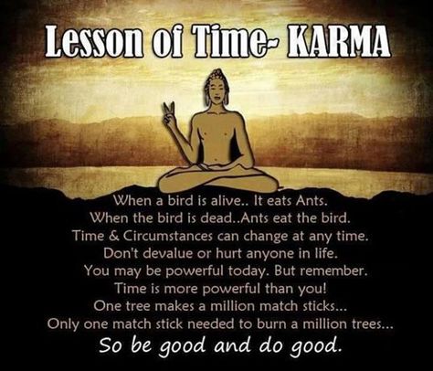 when a bird is alive...it eats ants. when the bird is dead...ants eat the bird. time and circumstances can change at any time. don't devalue or hurt anyone in life. you may be powerful today. but remember, time is more powerful than you. one tree makes a million match sticks...only one match stick needed to burn a million trees....so be good and do good Buddha's Quotes, Funny Karma Quotes, 12 Laws Of Karma, Karma Funny, Law Of Karma, Little Buddha, Buddhist Quotes, Buddha Bowl, Life Quotes Love