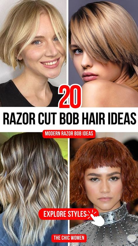 20 Razor Cut Bob Hairstyles You’ll Adore! Razor Cut Hairstyles, Razor Cut Bob, Razor Cuts, Razored Bob, Razor Cut Hair, Bob Ideas, Bob With Fringe, Models Outfits, Singer Fashion