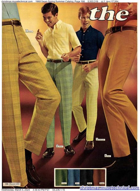 1968 Sears Spring Summer Catalog, Page 198 - Christmas Catalogs & Holiday Wishbooks Mens Bell Bottom Jeans, 1960s Mens Fashion, 1960s Fashion Mens, 60s Mens Fashion, 60s Mod Fashion, Grey Slim Fit Suit, Cable Knitwear, 60s Men, 60's Mod