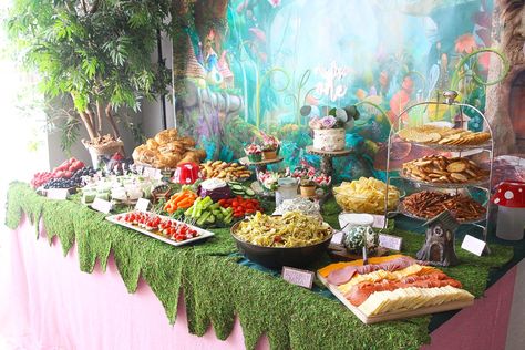 Enchanted Forest Birthday Party Fairy 1st Birthday Party Food Ideas, Enchanted Forest Snack Table, Fairy Garden Birthday Party Cake, Enchanted Forest Charcuterie Board, Forest Themed Birthday, Fairy Party Food, Fairies And Butterflies, Woodland Fairy Birthday Party, Enchanted Forest Birthday Party