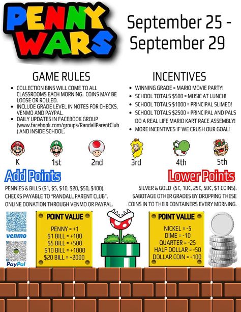 Penny Wars Fundraiser Flyer, Booster Club Fundraisers, Penny Wars Fundraiser, Easy School Fundraisers, Penny Wars, Dance Team Fundraisers, Student Council Activities, Parent Council, Pta Mom