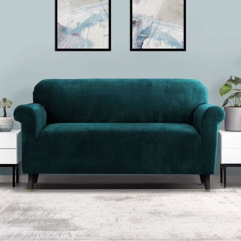 Artiss Sofa Cover Couch Covers Velvet 3 Seater Agate Green 1EACH | Woolworths Velvet Sofa Cover, Couch Velvet, Hair Pull, Plush Couch, Red Couch, Velvet Couch, Bar Stool Chairs, Couch Cover, Sofa Styling