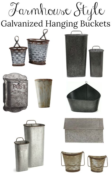 Farmhouse Style Galvanized Hanging Buckets Galvanized Bucket Decor Farmhouse Style, Hanging Toy Storage Metal Buckets, Galvanized Bucket For Blankets, Farmhouse Planters, Galvanized Bucket On Wheels, Galvanized Hanging Wall Bucket, Mountain Farmhouse, 39 Weeks, Modern Farmhouse Decor Ideas