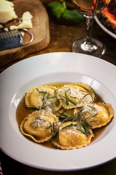 Brown Butter Sauce For Pasta, Sauces For Butternut Squash Ravioli, Lemon Ravioli, Food Restaurant Photography, Butter Sage Sauce, Butter Sauce For Pasta, Brown Butter Sage, Brown Butter Sage Sauce, Savory Butternut Squash