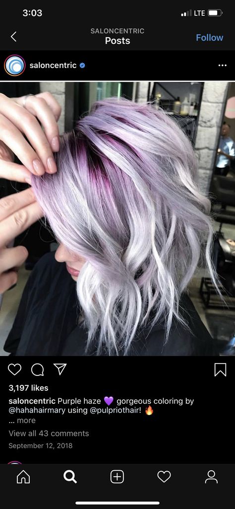 Pink Shadow Root Blonde, Purple Shadow Root Blonde, Gray And Pink Hair, Red Shadow Root, Grey Hair With Pink Highlights, Purple Shadow Root, Shadow Root Blonde, Shadow Roots, Purple Shadow