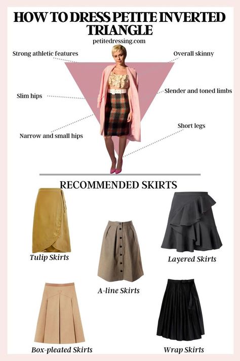 Skirts in Bright Colors Petite Inverted Triangle, Inverted Triangle Body Shape Fashion, Inverted Triangle Body Shape Outfits, Body Type Clothes, Triangle Body Shape Fashion, Triangle Skirt, Triangle Body Shape Outfits, Inverted Triangle Outfits, Dress For Body Shape