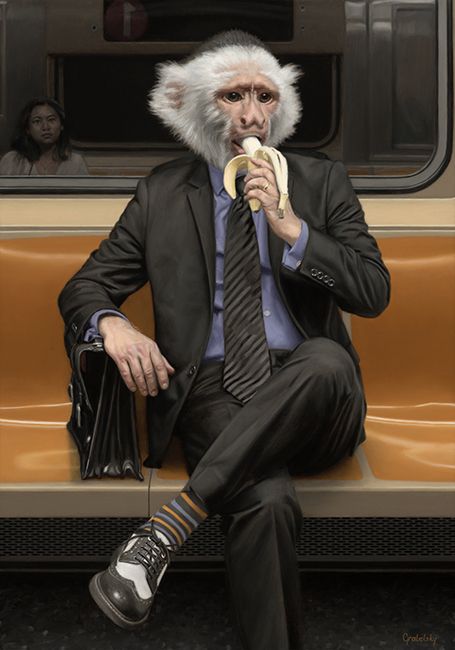 Artist Matthew Grabelsky – from Knotty Toys for Good Dogs Blog  #animal #art Hi Fructose, Window Reflection, Banana Art, New York Subway, Colossal Art, Nyc Subway, Joan Miro, Monkey Business, Surrealism Painting