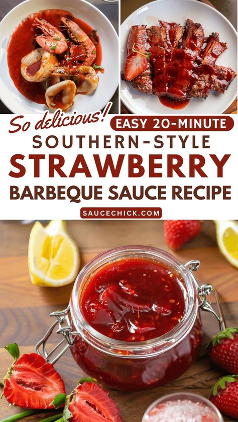 Strawberry Barbecue Sauce Recipe Strawberry Barbecue Sauce, Strawberry Red Wine Bbq Sauce, Strawberry Bbq Sauce Recipes, Strawberry Bbq Sauce, Bbq Board, Homemade Barbecue Sauce Recipe, Barbecue Sauces, Barbeque Sauce Recipe, Bbq Sauce Homemade Easy