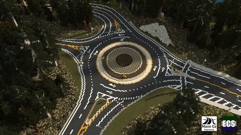 Road Ideas Minecraft, Minecraft Roundabout, Minecraft City Roads, Minecraft Roads Ideas, Minecraft City Buildings Skyscrapers, Minecraft Roads, Minecraft Skyscraper, Minecraft Modern City, Minecraft Building Blueprints