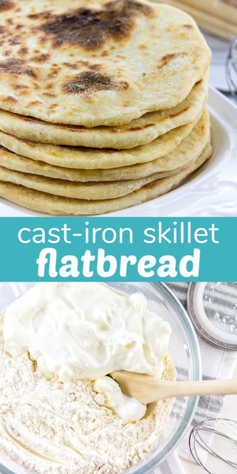 Simple Skillet Flatbread Recipe - only 4 ingredients! | Make and Takes Stovetop Flatbread, Italian Flat Bread Recipe, Skillet Flatbread, Italian Flat Bread, Flatbread Pizza Recipes, Easy Flatbread, Skillet Pizza, Homemade Flatbread, Flatbread Recipe