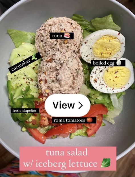 Lemon8 · Low Calorie Tuna Salad-Lemon8 Challenge  · @Heather Kennedy Low Calorie Tuna Salad, Tuna And Egg, Healthy Low Calorie, Protein Snack, Iceberg Lettuce, Roma Tomatoes, Tuna Salad, Eating Recipes, Healthy Eating Recipes