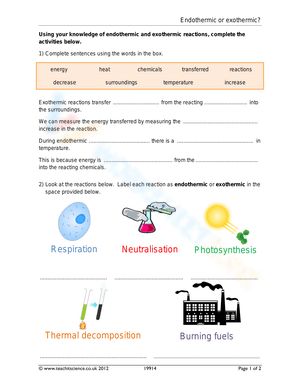 Have you been well aware of two types of reactions: endothermic and exothermic? If not, this worksheet is very suitable for you. Try now! #Grade-10 #Grade-11 #Grade-12 Endothermic And Exothermic, Chemical Energy, Grade 12, Grade 10, Workbook Template, Complete Sentences, Energy Transfer, Photosynthesis, Subjects