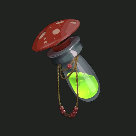 Mushroom Potion, Potion Art, Toon Shader, Energy Tank, Bottle Drawing, Props Concept, Props Art, Magic Items, Magic Mushroom